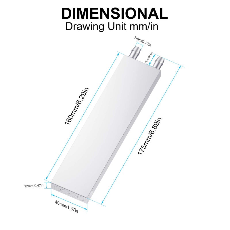 DIYhz Aluminum Water Cooling Block, Liquid Water Cooler Heat Sink System for PC Computer CPU Graphics Radiator Heatsink Endothermic Head Silver(40mm x 160mm x 12mm) - Image 3